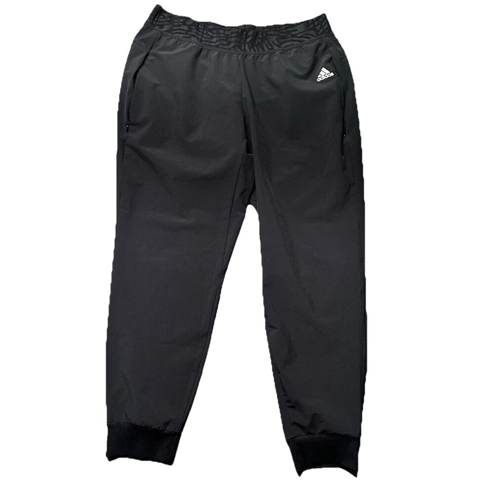 Adidas Womens Medium Jogger Pants Black Elastic Waist Zip Pockets Athletic EUC